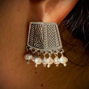 Sterling Silver Stud Earrings with Dangled Pearls